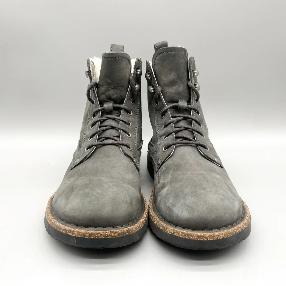 Birkenstock Womens 39 8 Bryson Lace Up Boots Grey Nubuck Shearling Winter Scandi